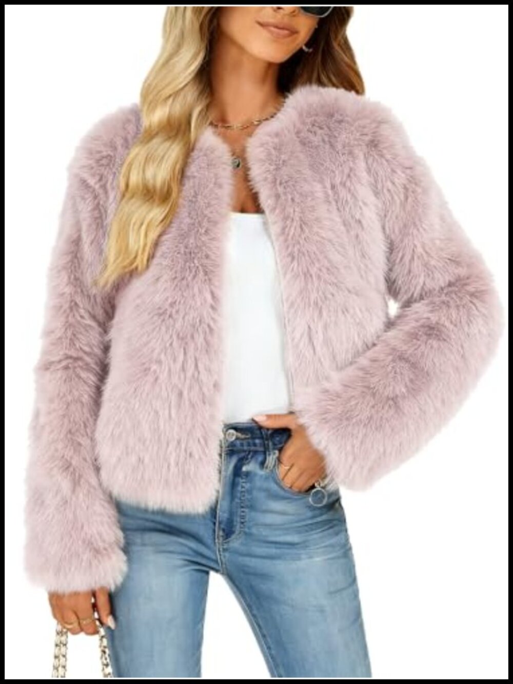Faux Fur Coat Women's Cropped Zip Up Winter Warm Jacket